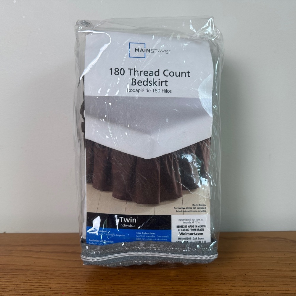 Mainstays Twin Bedskirt 180 Thread Count Dark Brown 14 Inch Drop